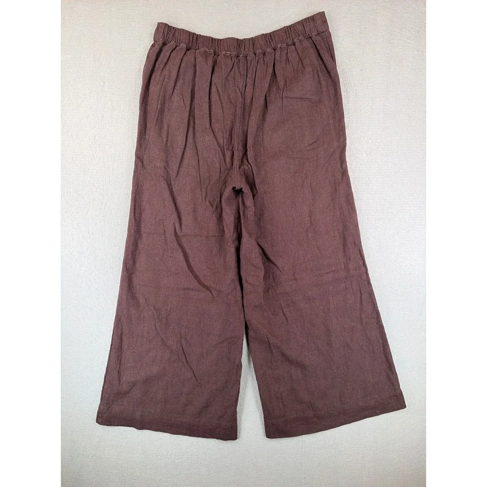 Free People Brown Linen Blend Wide Leg Crop Pants Elastic Waist Boho Women Small